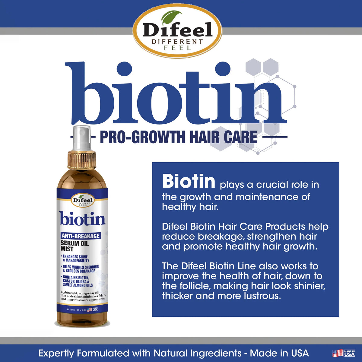 Difeel biotin pro growth anti breakage serum oil mist. 8oz