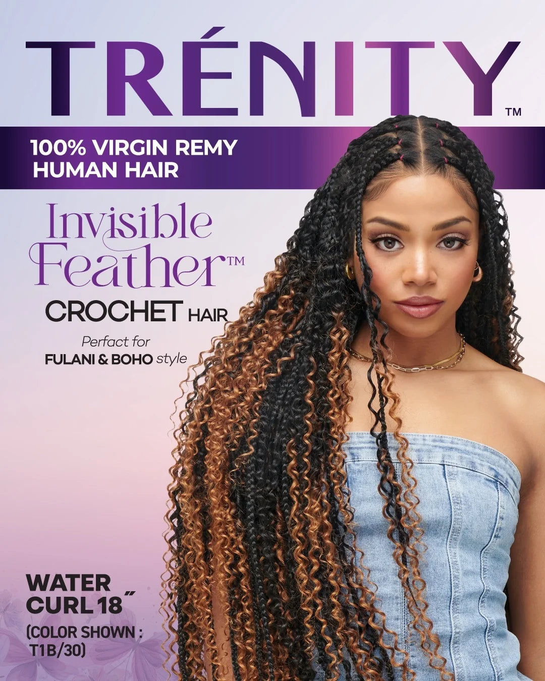 Vivace by Kiss Trenity Invisible feather crochet hair. Water Curl 18”
