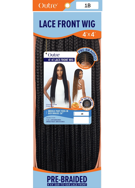 Outre Middle part feed in box braids lace front wig. 36"