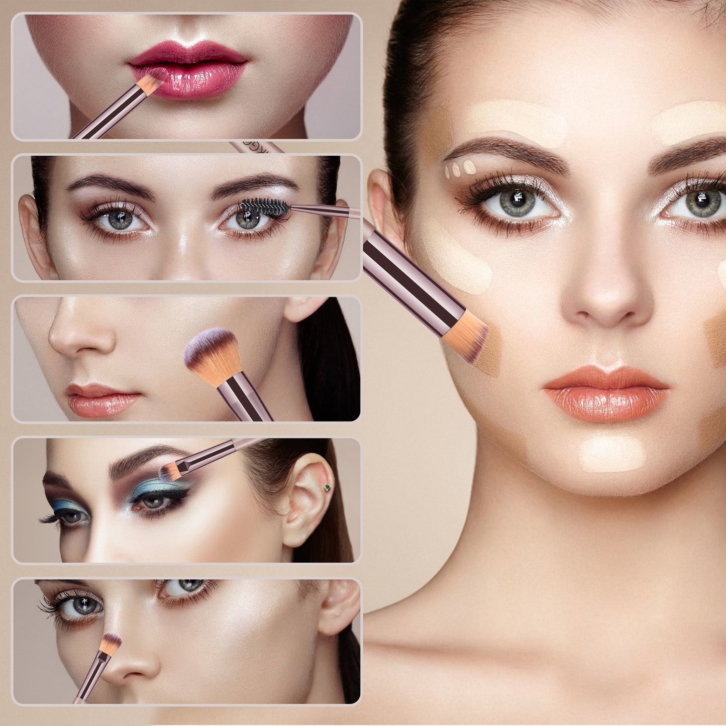 15PCS Champagne Gold Professional Makeup Brush Set