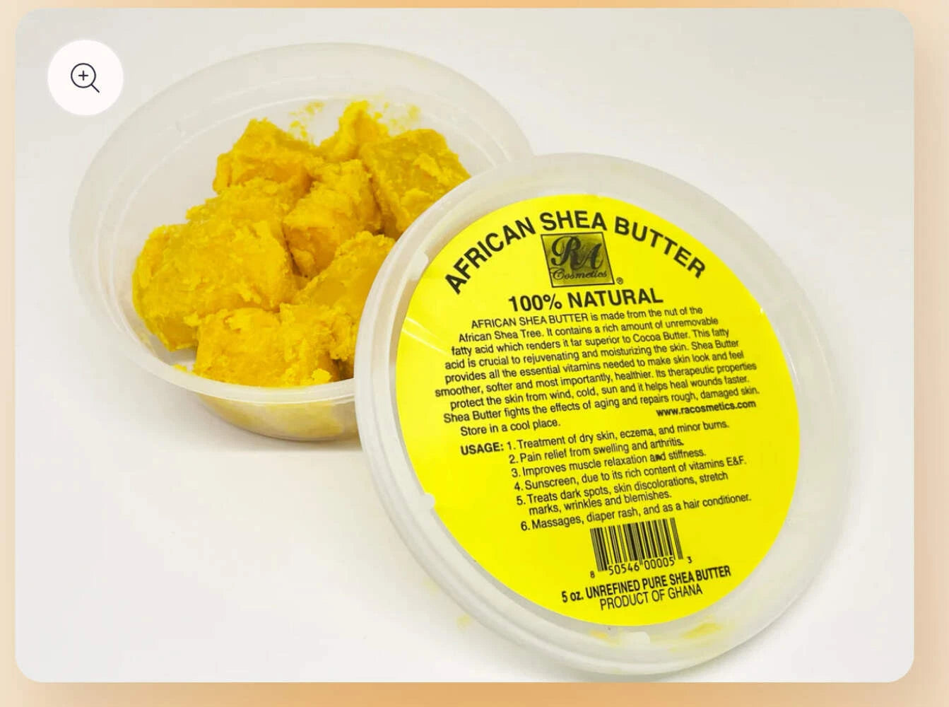 RA Cosmetics African Shea Butter. Yellow