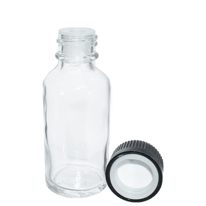1 oz. Clear Boston Round with Reducer and Black Child-Resistant Cap (20/400) (V23) (V6)