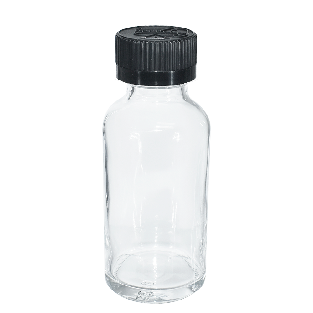 1 oz. Clear Boston Round with Black Child-Resistant Cap (20/400) (V23) (V6)