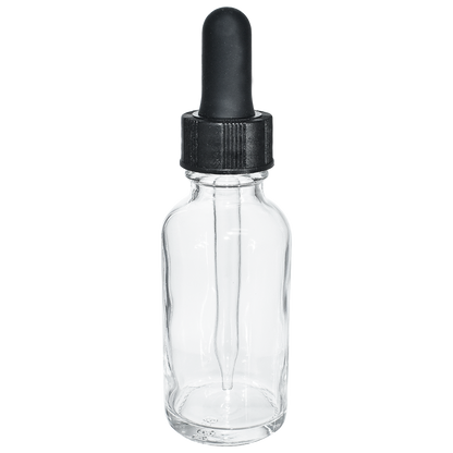 1 oz. Clear Boston Round with Black Glass Dropper (20/400) (V23) (V20)