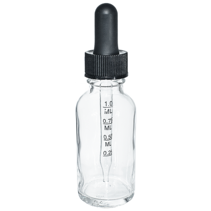 1 oz. Clear Boston Round with Large Bulb Graduated Black Glass Dropper (20/400) (V23) (V15)