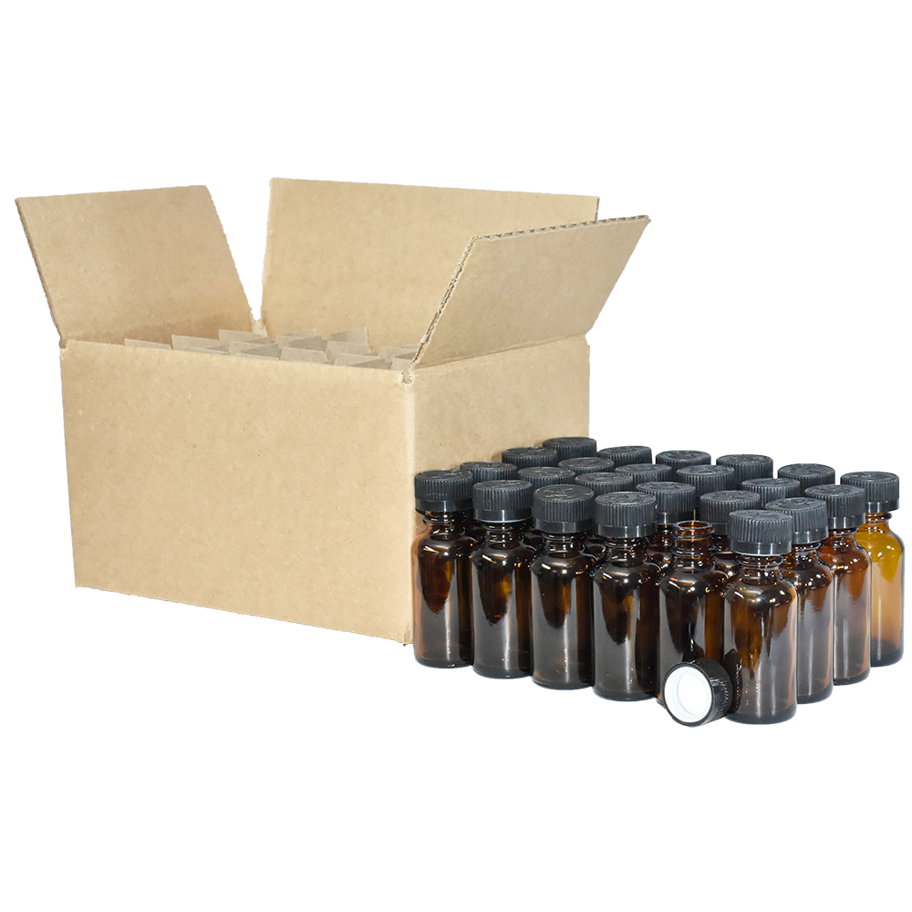 1 oz. Amber Boston Round with Black Child-Resistant Cap (20/400) (V23) (V6)