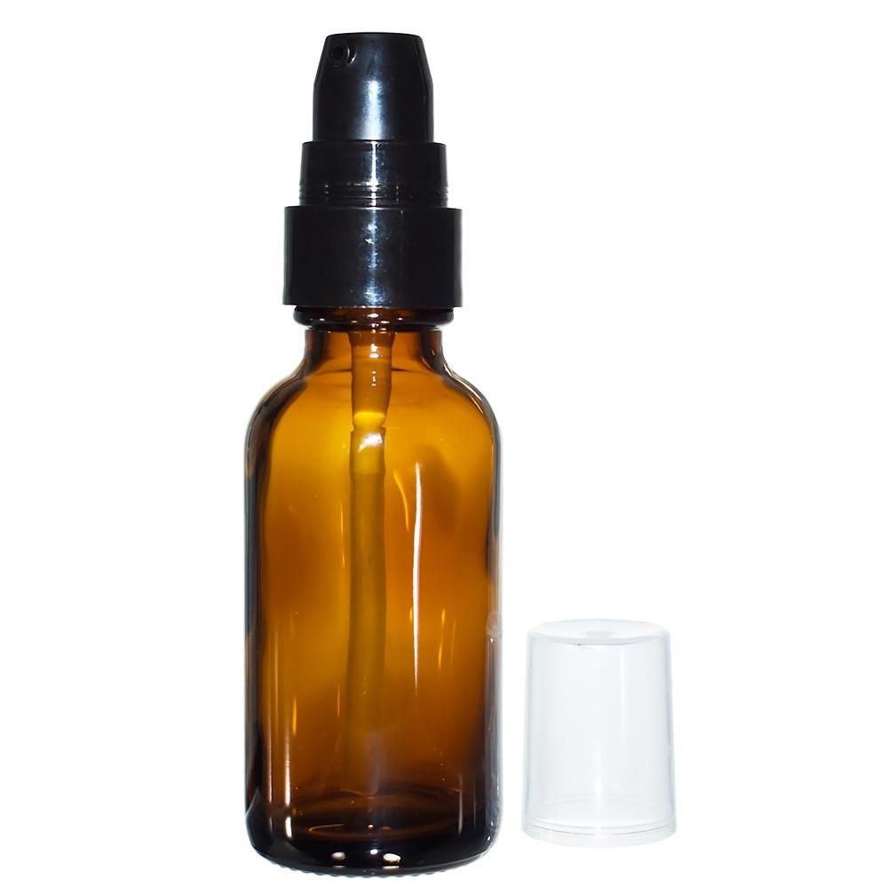 1 oz. Amber Boston Round with Black Cream Pump (20/400) (V7) (V15)