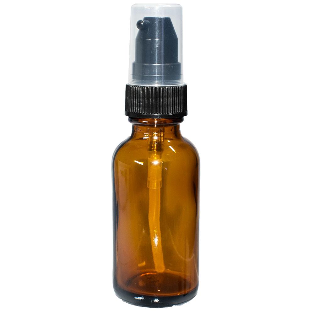 1 oz. Amber Boston Round with Black Cream Pump (20/400) (V7) (V20)