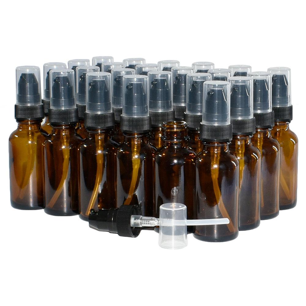1 oz. Amber Boston Round with Black Cream Pump (20/400) (V7) (V20)