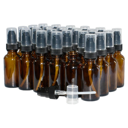 1 oz. Amber Boston Round with Black Cream Pump (20/400) (V7) (V20)