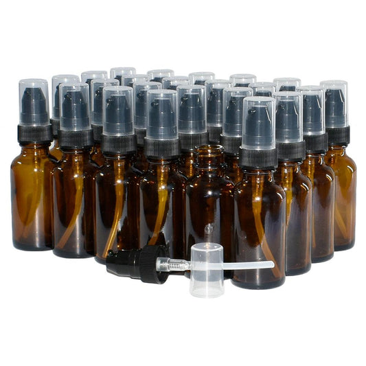 1 oz. Amber Boston Round with Black Cream Pump (20/400) (V7) (V20)