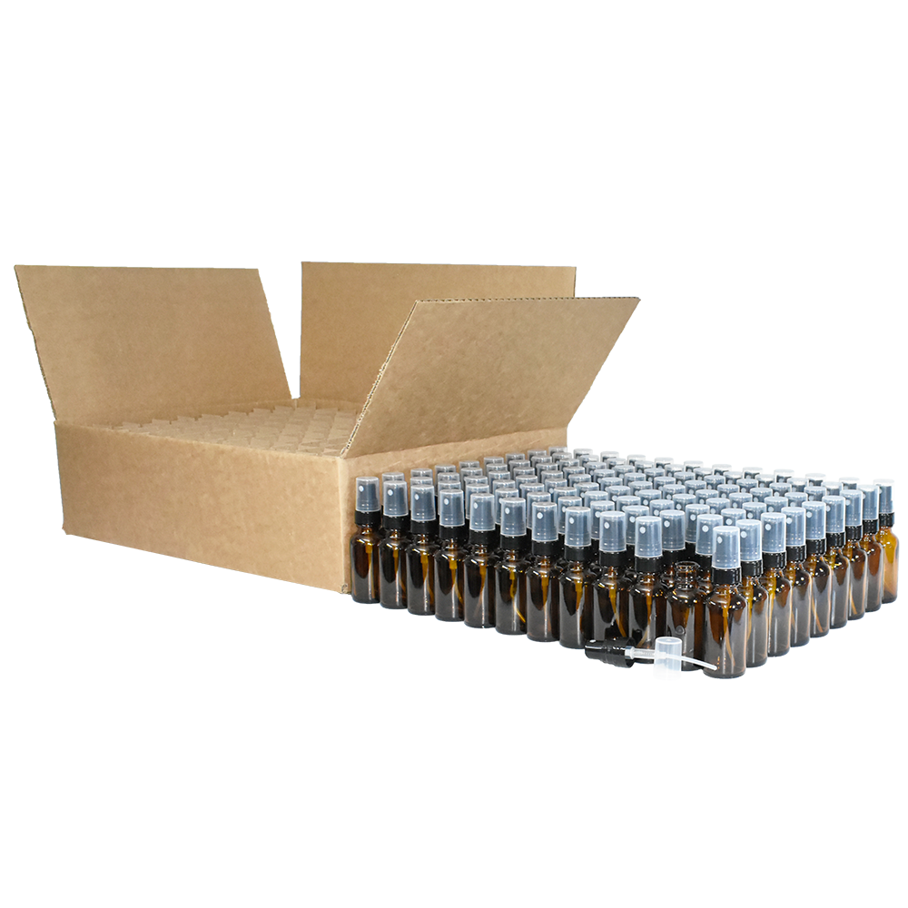 1 oz. Amber Boston Round with Black Fine-Mist Sprayer (Smooth) (.16 ml Per Spray) (20/400) (V23) (V20)