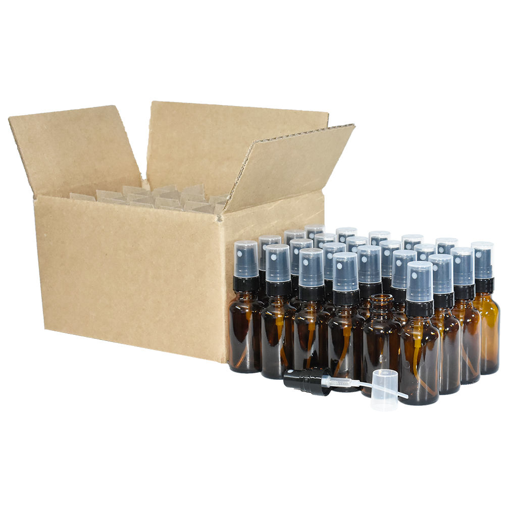 1 oz. Amber Boston Round with Black Fine-Mist Sprayer (Smooth) (.16 ml Per Spray) (20/400) (V23) (V20)