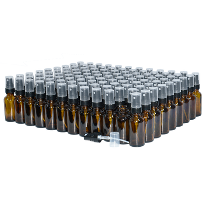 1 oz. Amber Boston Round with Black Fine-Mist Sprayer (Smooth) (.16 ml Per Spray) (20/400) (V23) (V20)