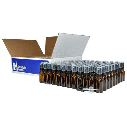1 oz. Amber Boston Round with Black Fine-Mist Sprayer (Smooth) (.16 ml Per Spray) (20/400) (V5) (V20)