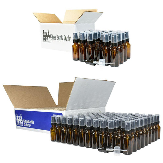 1 oz. Amber Boston Round with Black Fine-Mist Sprayer (Smooth) (.16 ml Per Spray) (20/400) (V5) (V20)