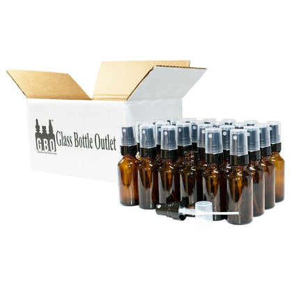1 oz. Amber Boston Round with Black Fine-Mist Sprayer (Smooth) (.16 ml Per Spray) (20/400) (V5) (V20)