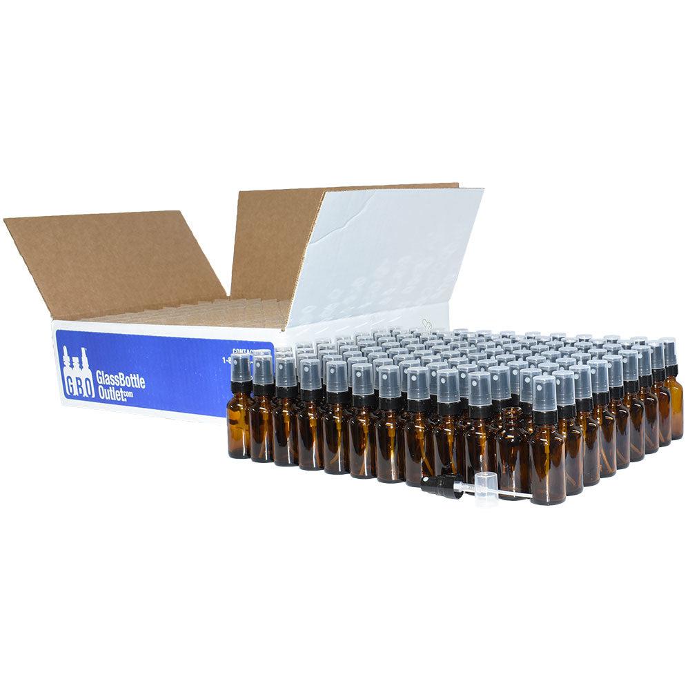 1 oz. Amber Boston Round with Black Fine-Mist Sprayer (Smooth) (.16 ml Per Spray) (20/400) (V7) (V20)