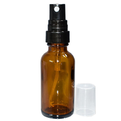 1 oz. Amber Boston Round with Black Fine-Mist Sprayer (Smooth) (.16 ml Per Spray) (20/400) (V7) (V20)
