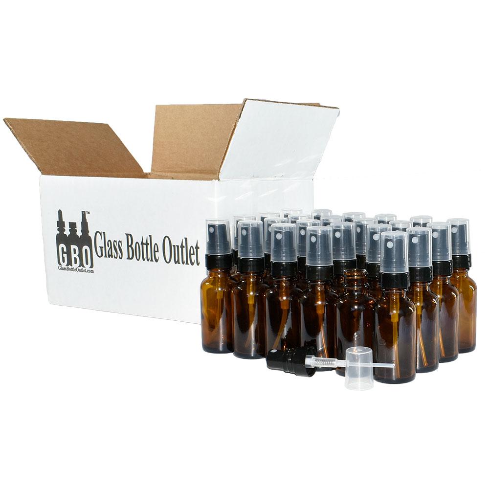 1 oz. Amber Boston Round with Black Fine-Mist Sprayer (Smooth) (.16 ml Per Spray) (20/400) (V7) (V20)