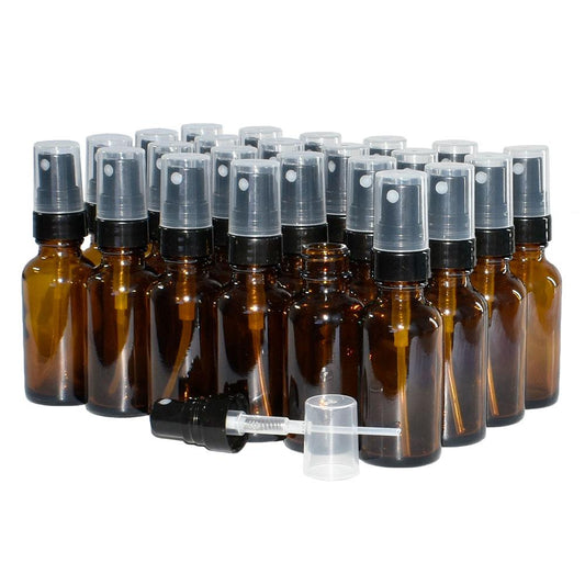 1 oz. Amber Boston Round with Black Fine-Mist Sprayer (Smooth) (.16 ml Per Spray) (20/400) (V7) (V20)