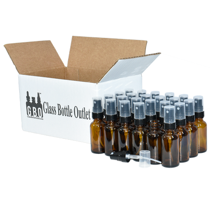 1 oz. Amber Boston Round with Black Fine-Mist Sprayer (Smooth) (.16 ml Per Spray) (20/400) (V8) (V20)