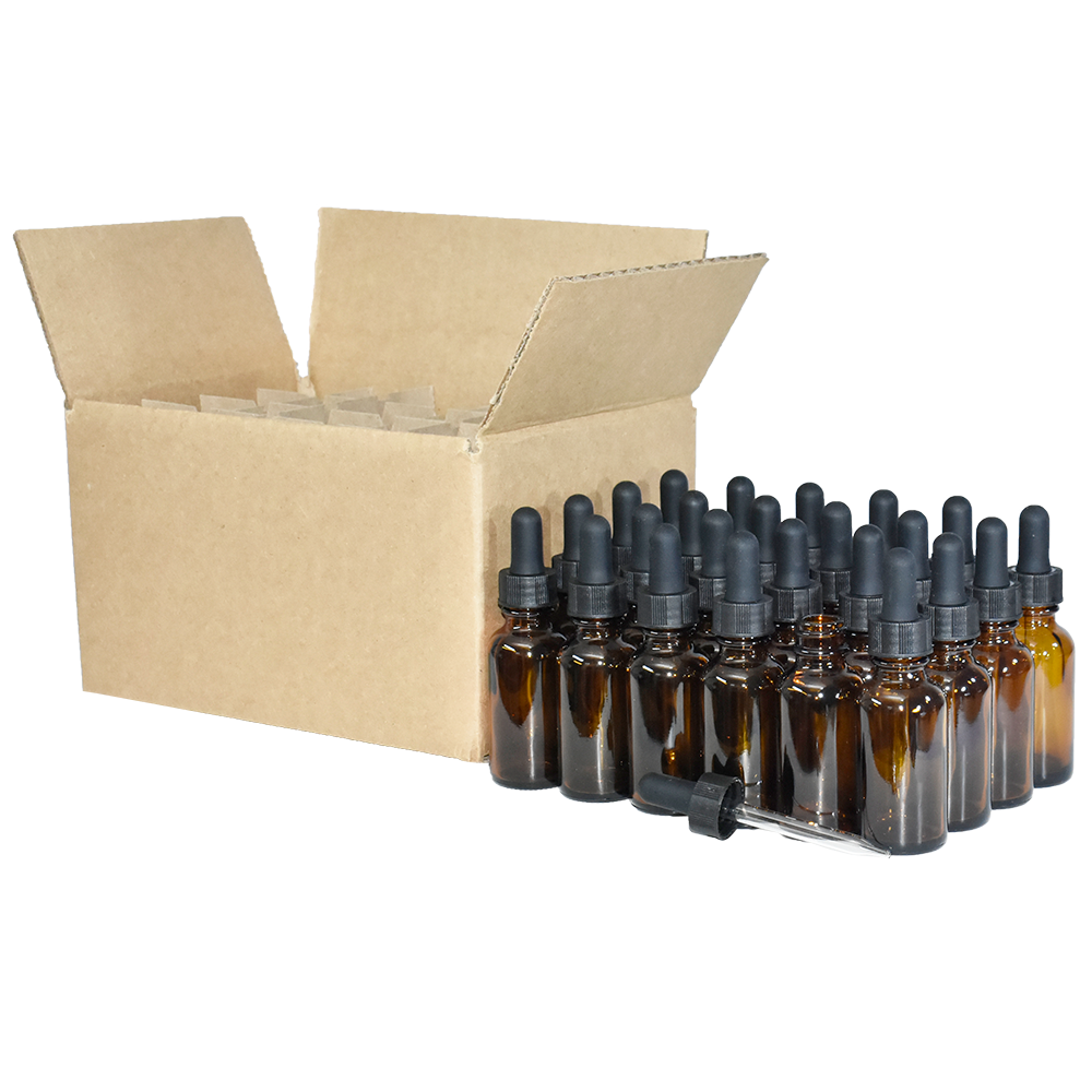 1 oz. Amber Boston Round with Black Glass Dropper (20/400) (V23) (V23)
