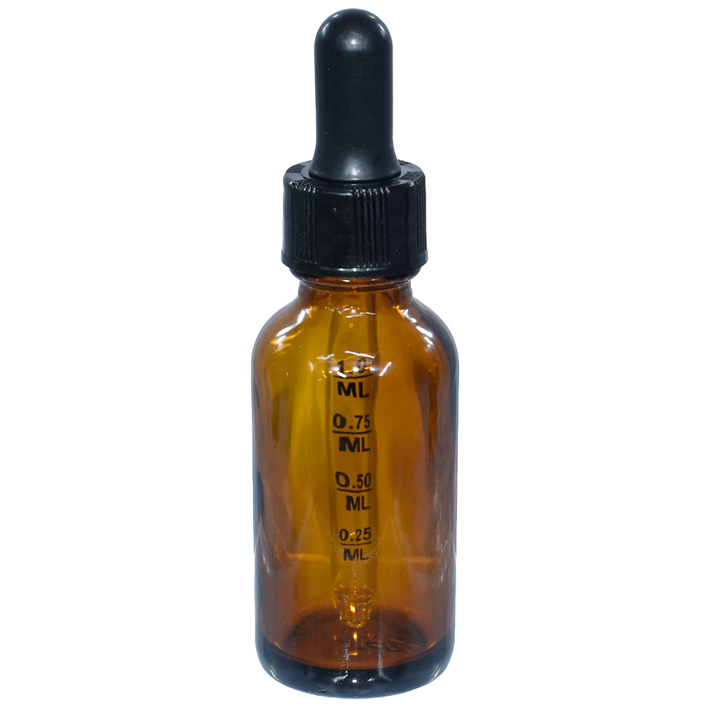 1 oz. Amber Boston Round with Black Graduated Nitrile Glass Dropper (20/400) (V23) (V5)