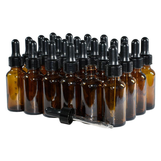 1 oz. Amber Boston Round with Black Graduated Nitrile Glass Dropper (20/400) (V5) (V12)