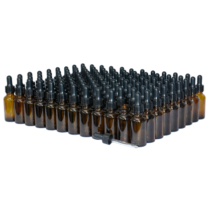 1 oz. Amber Boston Round with Black Nitrile Glass Dropper (20/400) (V23) (V5)