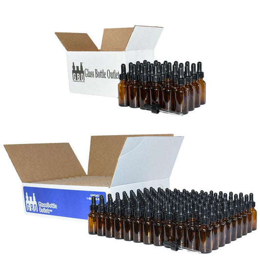 1 oz. Amber Boston Round with Black Nitrile Glass Dropper (20/400) (V7) (V12)
