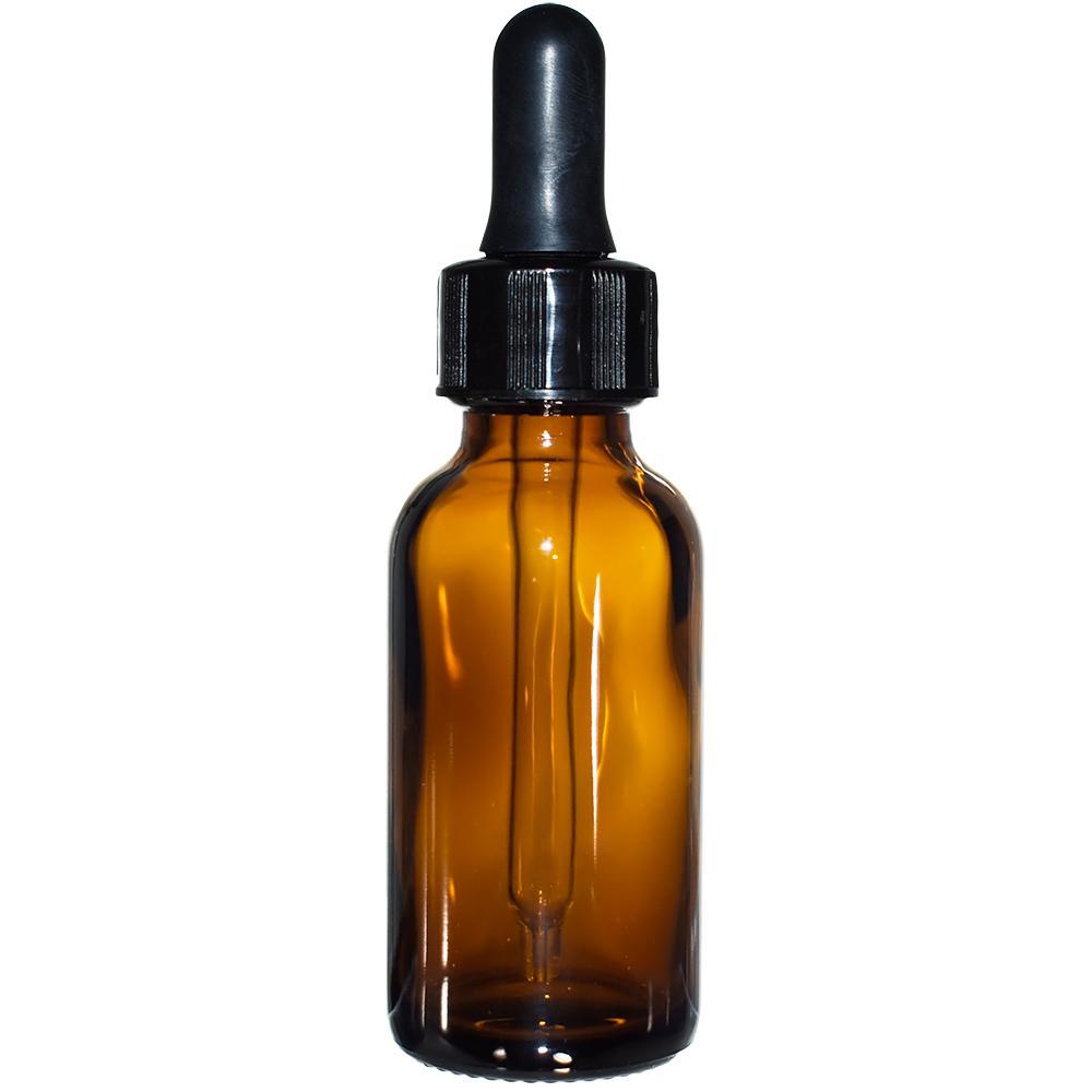 1 oz. Amber Boston Round with Black Nitrile Glass Dropper (20/400) (V7) (V12)
