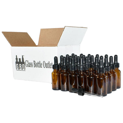 1 oz. Amber Boston Round with Black Nitrile Glass Dropper (20/400) (V7) (V12)