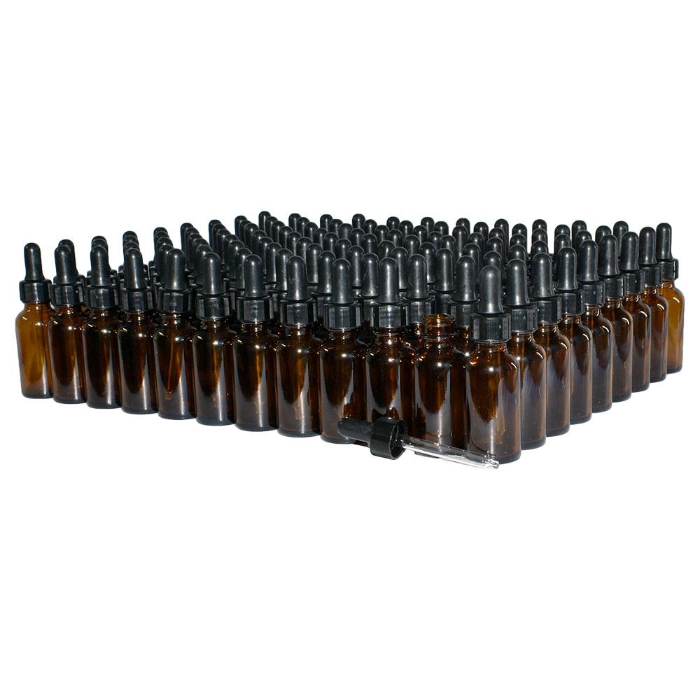 1 oz. Amber Boston Round with Black Nitrile Glass Dropper (20/400) (V7) (V12)
