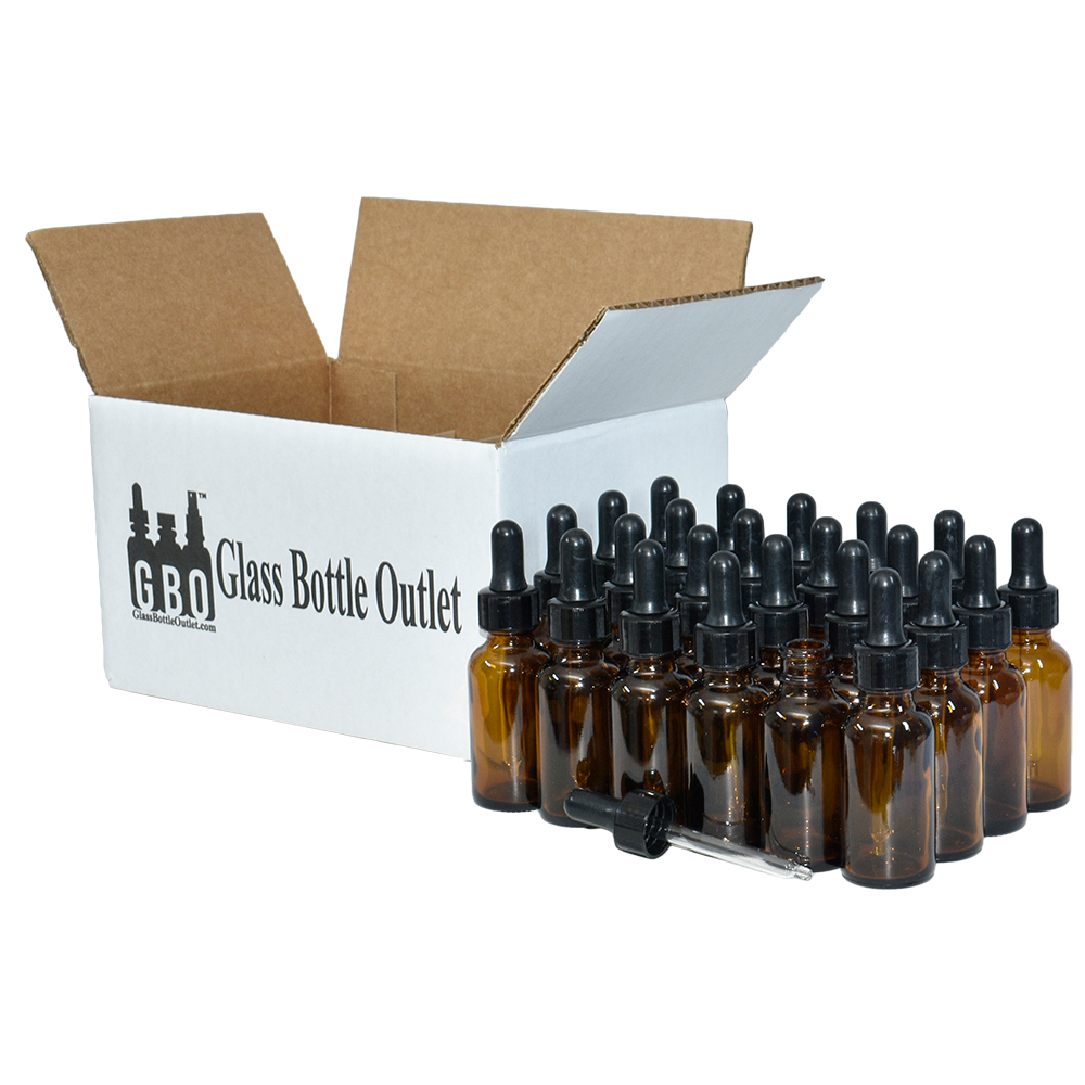 1 oz. Amber Boston Round with Black Nitrile Glass Dropper (20/400) (V8) (V12)
