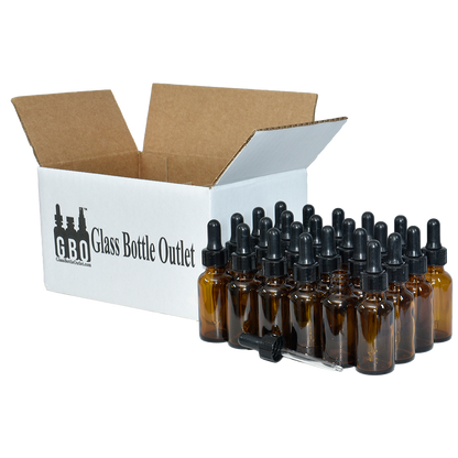 1 oz. Amber Boston Round with Black Nitrile Glass Dropper (20/400) (V8) (V12)