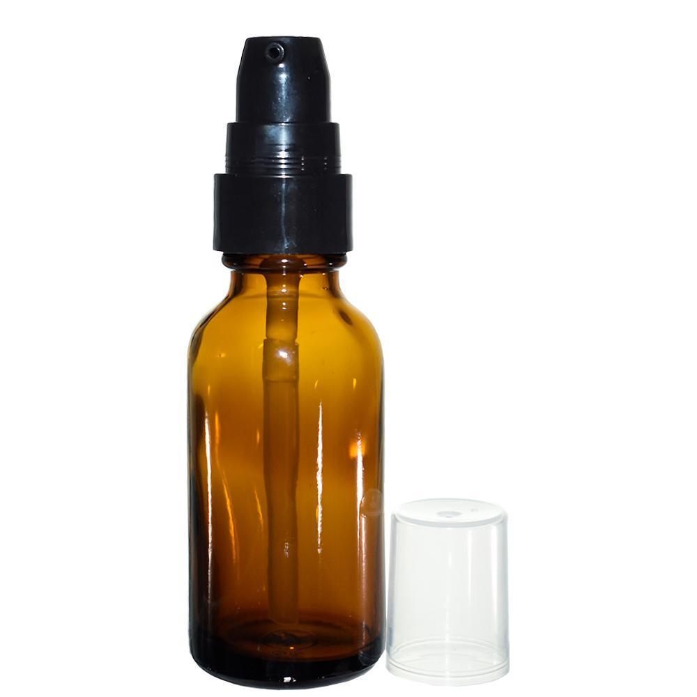 1 oz. Amber Boston Round with Black Treatment Pump (20/400) (V8) (V15)
