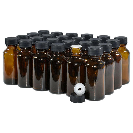 1 oz. Amber Boston Round with Reducer and Black Cap (20/400) (V5) (V6)