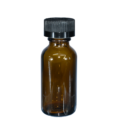 1 oz. Amber Boston Round with Reducer and Black Child-Resistant Cap (20/400) (V5) (V6)
