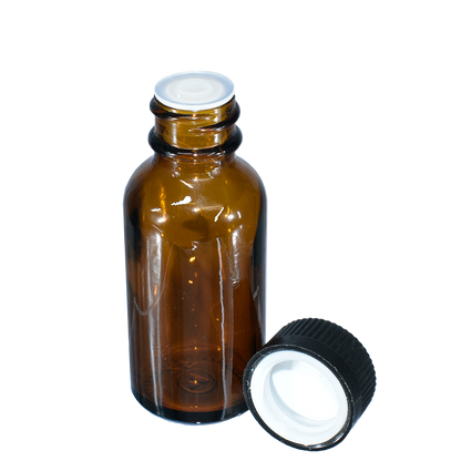 1 oz. Amber Boston Round with Reducer and Black Child-Resistant Cap (20/400) (V5) (V6)