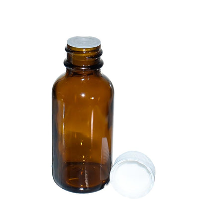 1 oz. Amber Boston Round with Reducer and White Cap (20/400) (V7) (V1)