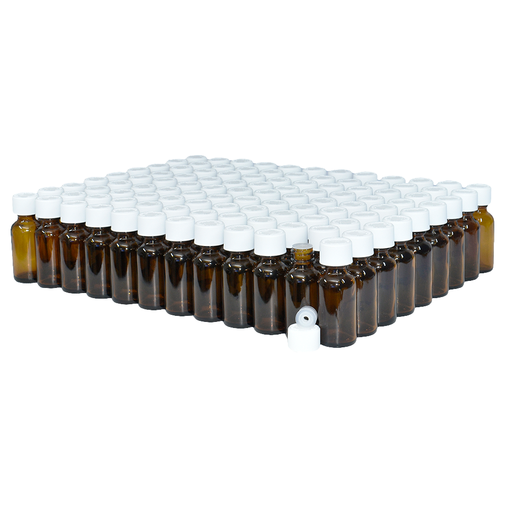 1 oz. Amber Boston Round with Reducer and White Child-Resistant Cap (20/400) (V23) (V1)