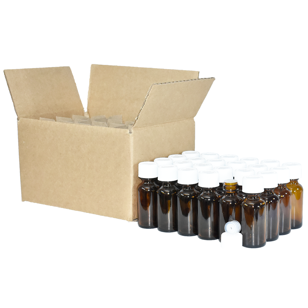 1 oz. Amber Boston Round with Reducer and White Child-Resistant Cap (20/400) (V23) (V1)