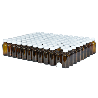 1 oz. Amber Boston Round with White Poly Cone Cap (20/400) (V8) (V20)