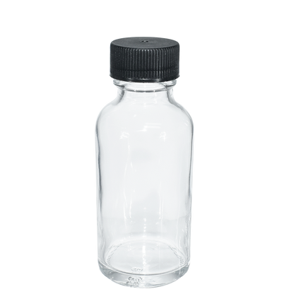 1 oz. Clear Boston Round with Reducer and Black Cap (20/400) (V23) (V6)