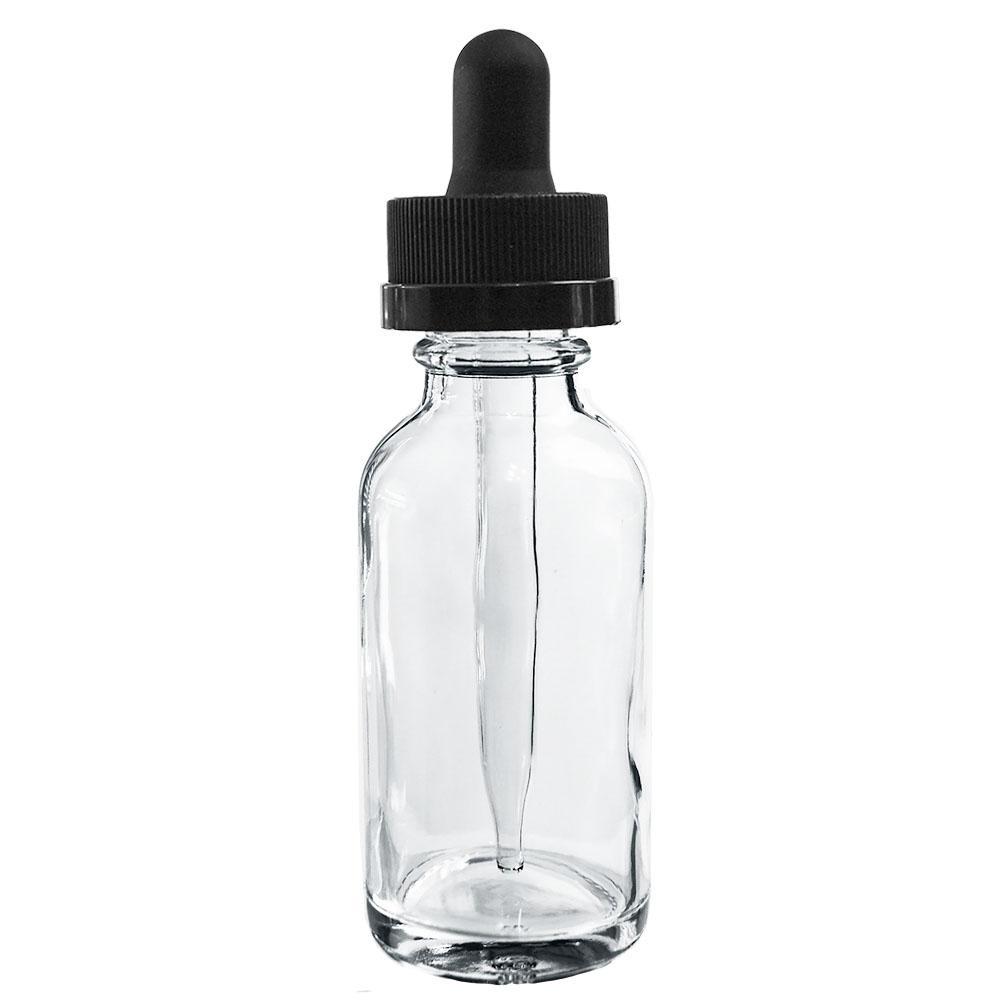 1 oz. Clear Boston Round with Black Child-Resistant Dropper (20/400) (V20) (V8)