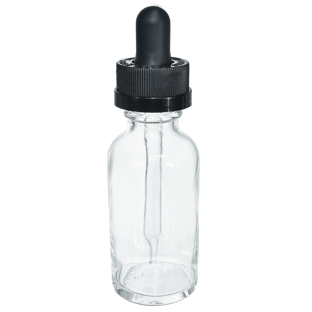 1 oz. Clear Boston Round with Black Child-Resistant Dropper (20/400) (V23) (V8)