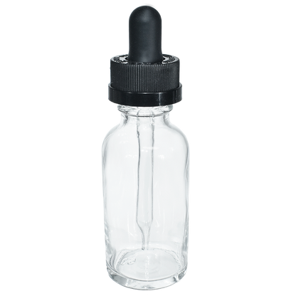 1 oz. Clear Boston Round with Black Child-Resistant Dropper (20/400) (V23) (V8)