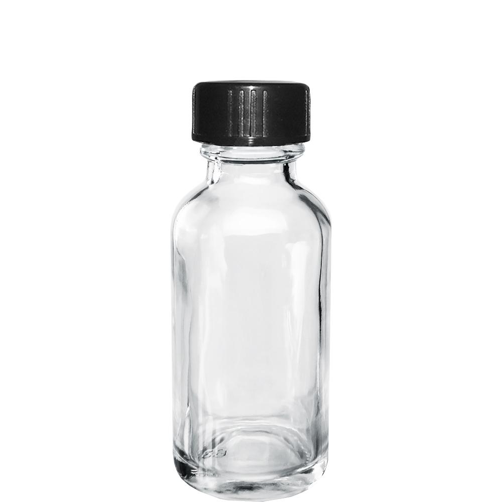 1 oz. Clear Boston Round with Black Cone Lined Cap (20/400) (V20) (V20)