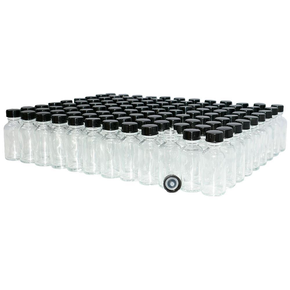 1 oz. Clear Boston Round with Black Cone Lined Cap (20/400) (V20) (V20)